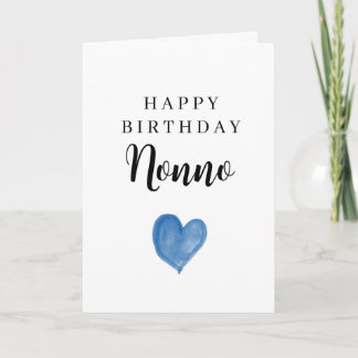 Carte Cœur Aquarelle Bleu Bon Anniversaire Nonno