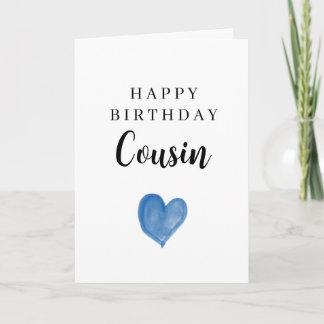 Carte Cœur Aquarelle Bleu Joyeux Anniversaire Cousin
