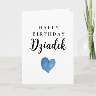 Carte Cœur aquarelle bleu Joyeux Anniversaire Dziadek