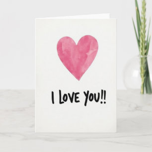 Carte cœur aquarelle rose Je t'aime
