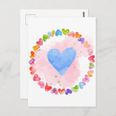 Carte Coeur arc-en-ciel aquarelle (Devant / Derrière)