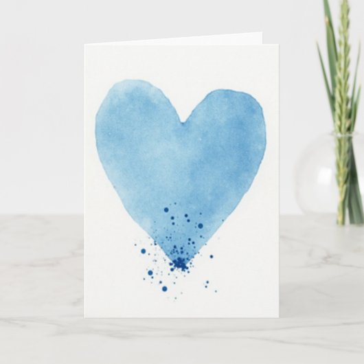 Carte cœur bleu aquarelle (Devant)