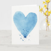 Carte cœur bleu aquarelle (Fleur jaune)