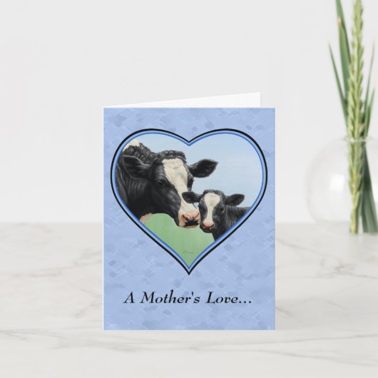 Carte Coeur bleu de Vache Holstein et de veau mignon (Devant)