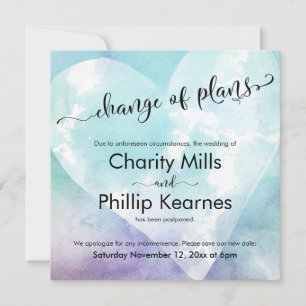 Carte Coeur Coloré reporté Mariage Changement de plan