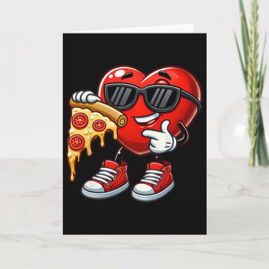 Carte Cœur cool mangeant une pizza Saint-Valentin drôle (Devant)