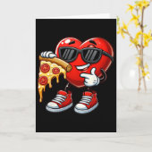 Carte Cœur cool mangeant une pizza Saint-Valentin drôle (Fleur jaune)