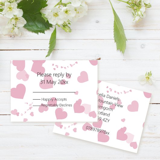Carte Coeur d'amour rose RSVP insérer