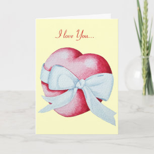 Carte coeur d'amour rouge et arc blanc avec verset roman