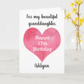 Carte Coeur d'aquarelle rouge 17e anniversaire (Fleur jaune)