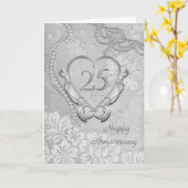 Carte Coeur d'argent, dentelle fleurie 25e anniversaire (Fleur jaune)