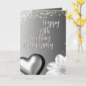 Carte Coeur d'argent moderne 25e anniversaire Mariage (Fleur jaune)