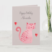 Carte Cœur de chat rose gris Anniversaire (Devant)