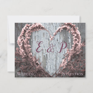 Carte Cœur de fleur rose élégant mariage en bois de gran