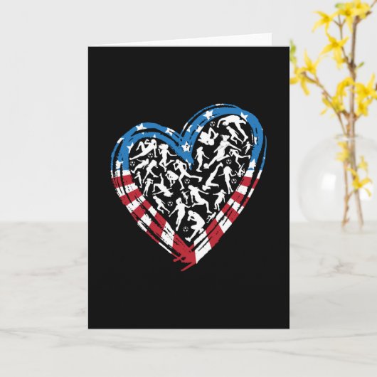 Carte Cœur de football féminin - Drapeau américain améri (Fleur jaune)