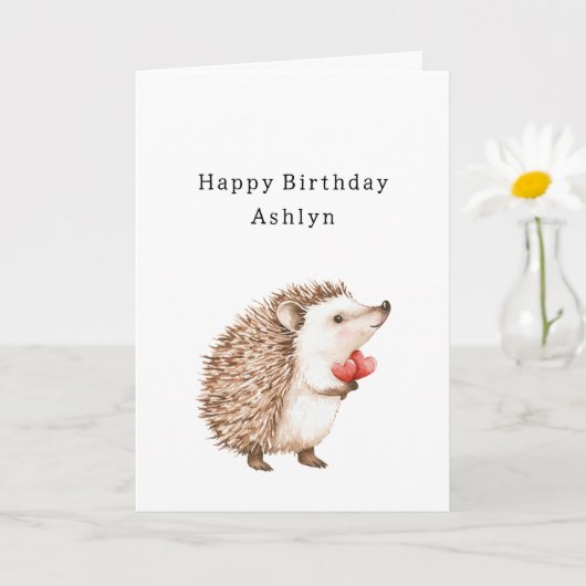 Carte Cœur De Hérisson Mignon Anniversaire (Petite plante)