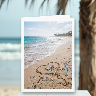 Carte Cœur de plage romantique de sable | Joyeux Anniver