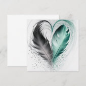 Carte Coeur de plumes - Turquoise (Devant / Derrière)