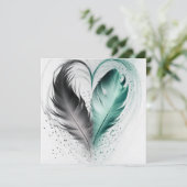Carte Coeur de plumes - Turquoise (Debout devant)