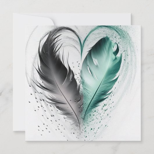 Carte Coeur de plumes - Turquoise (Devant)