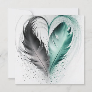 Carte Coeur de plumes - Turquoise