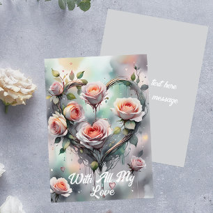 Carte Cœur de roses roses romantiques avec tout mon amou