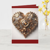 Carte Cœur de roue dentée élégant Steampunk (Fleur jaune)