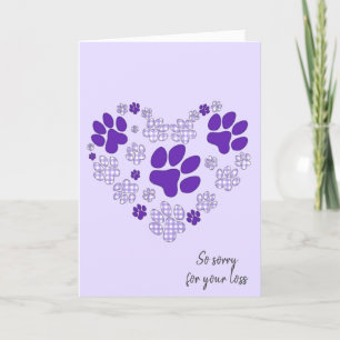 Carte Cœur d'empreinte de patte violette pour perte d'an