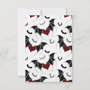 Carte Coeur d'Halloween avec ailes de chauve-souris noir
