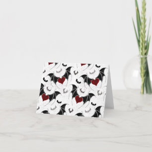 Carte Cœur d'Halloween avec ailes de chauve-souris noire