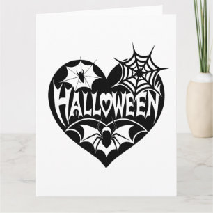 Carte Coeur d'Halloween, Forme de Coeur Noir, Spider Web