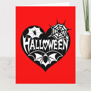 Carte Coeur d'Halloween, Forme de Coeur Noir, Spider Web
