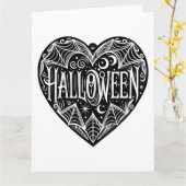 Carte Coeur d'Halloween, Forme de Coeur Noir, Vacances (Fleur jaune)