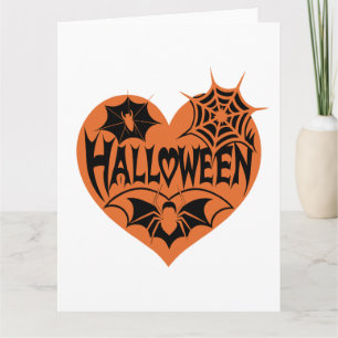 Carte Coeur d'Halloween, Forme de coeur orange, Web arai
