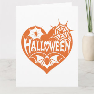 Carte Coeur d'Halloween, Forme de coeur orange, Web arai