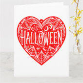 Carte Coeur d'Halloween, Forme de Coeur Rouge, Vacances (Fleur jaune)