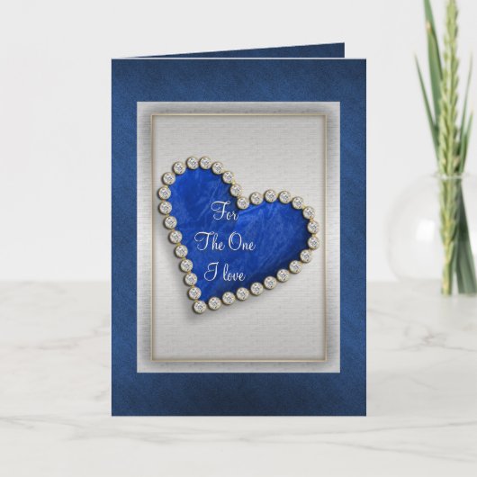 Carte Cœur diamant bleu argent romantique (Devant)