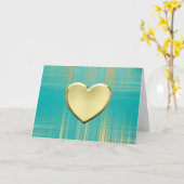 Carte Cœur doré sur carreaux turquoise (Fleur jaune)