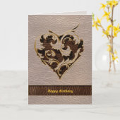 Carte Cœur doux aspect cuir (Fleur jaune)