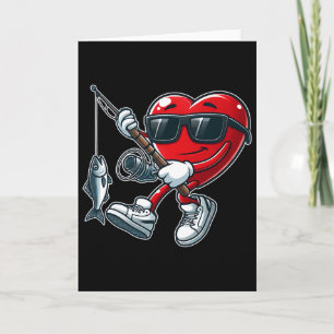 Carte Cœur drôle avec canne à pêche Saint-Valentin tout-