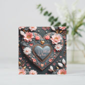 Carte Cœur élégant avec fleurs accents dorés et perles (Debout devant)