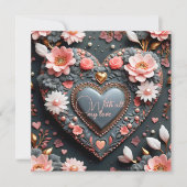 Carte Cœur Élégant avec Fleurs Accents Dorés & Perles (Devant)