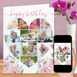 Carte Coeur en forme 11 Photo Collage Pink Peony Anniver<br><div class="desc">Dites Joyeux anniversaire à une dame spéciale avec un coeur d'amour carte photo collage décoré de jolies fleurs de pivoine rose. Le modèle photo est configuré pour que vous puissiez ajouter vos images, en travaillant en ligne de haut en bas. Le collage photo contient 11 photos qui sont exposées dans...</div>