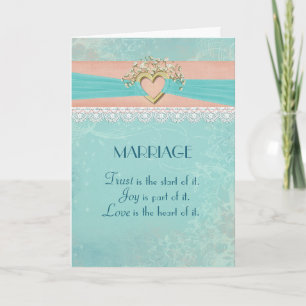 Carte coeur et dentelle en or mariage