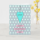 Carte Cœur et rubans fantaisistes sarcelle et rose pour  (Fleur jaune)