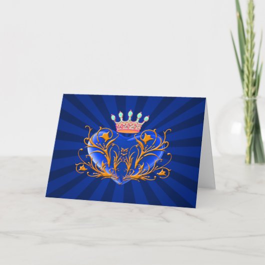 Carte Coeur Filigree Couronne Bleue (Devant)
