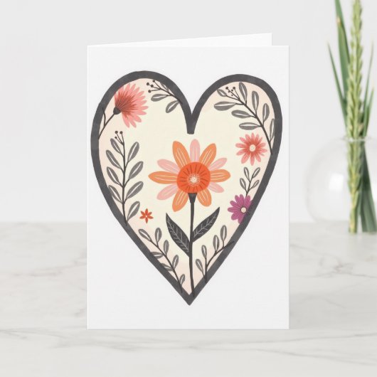 Carte cœur floral simple (Devant)