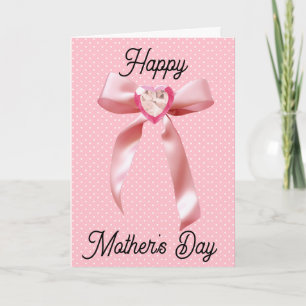 Carte Coeur Gem rose Coquette Bow Bonne fête des mères