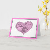 Carte Cœur gribouillé rose vif hérissé (Fleur jaune)