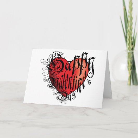 Carte Coeur Heureuse Sainte-Valentin de style tatouage (Devant)